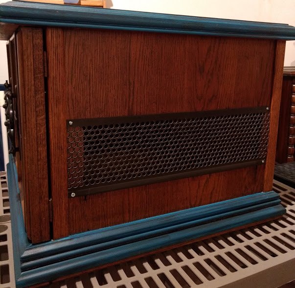 dog kennel made from an old end table