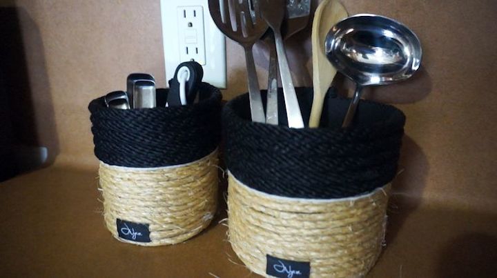 s 15 storage container ideas under 10, Wrap Oatmeal Canisters In Rope