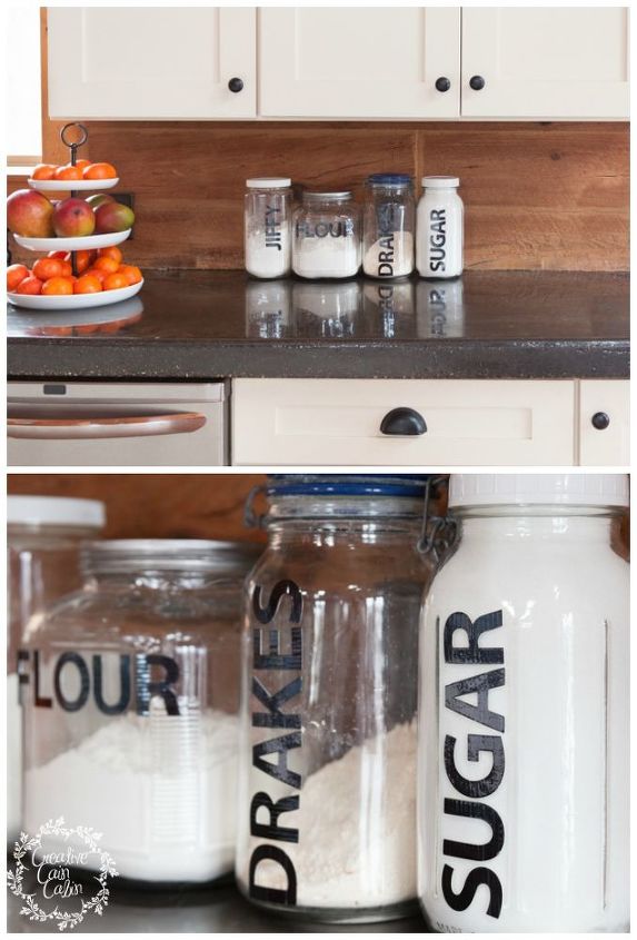 s 15 storage container ideas under 10, Rub Vinyl Letters On Glass Jars