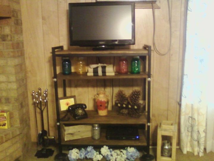 industrial farmhouse entertainment center from a old rolling cart