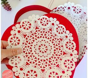 forget the chocolate heart box flower wreath, Glue paper doilies on chocolate heart box