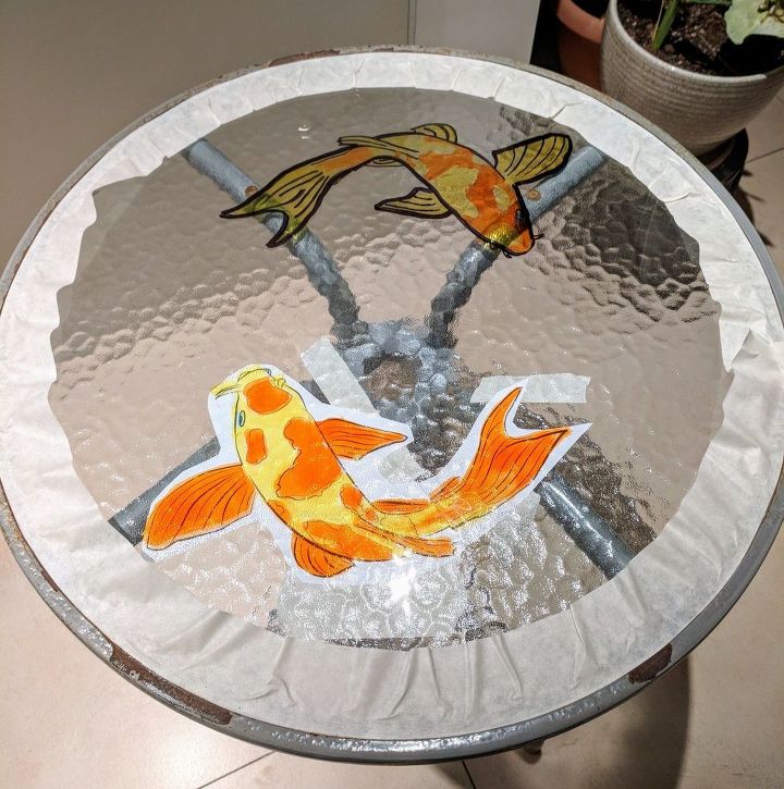 faux stained glass pond in a table