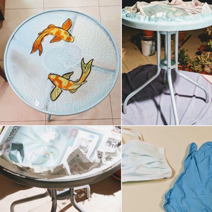 faux stained glass pond in a table