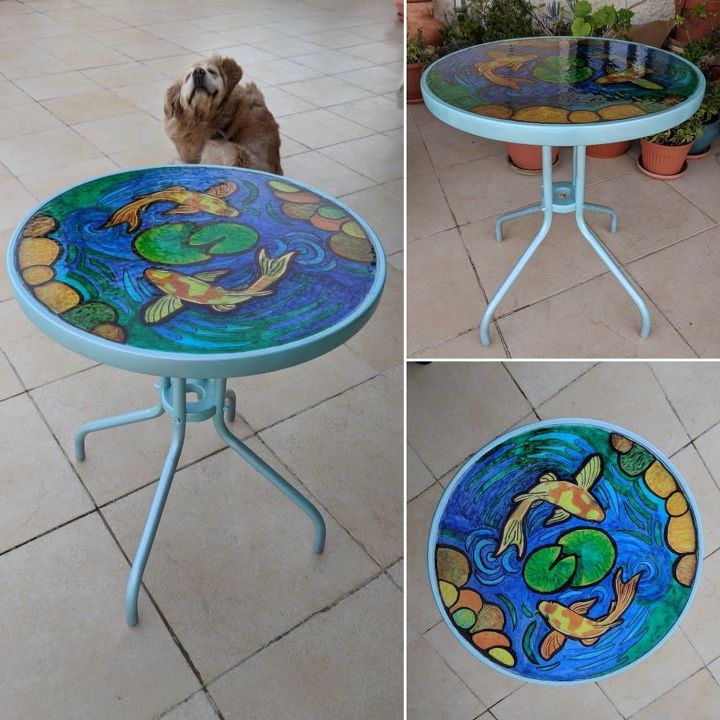 faux stained glass pond in a table