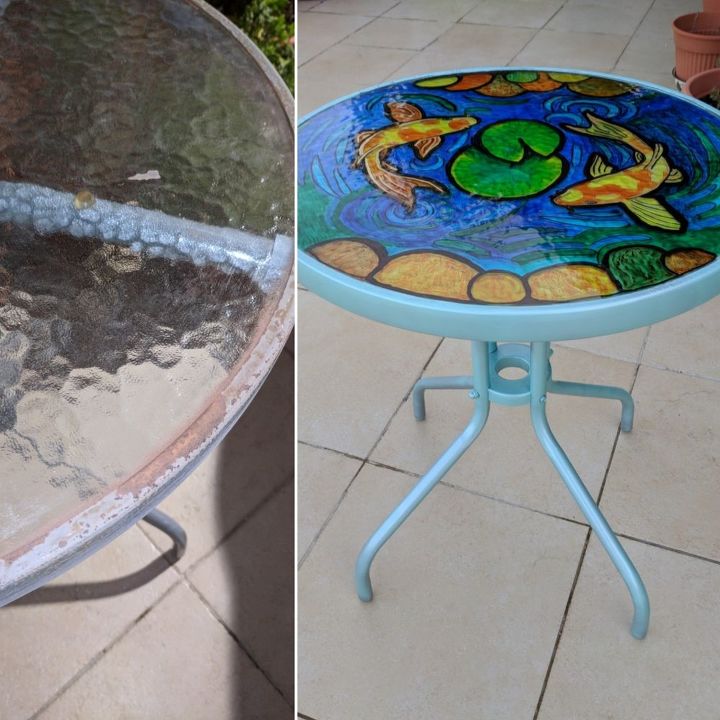faux stained glass pond in a table