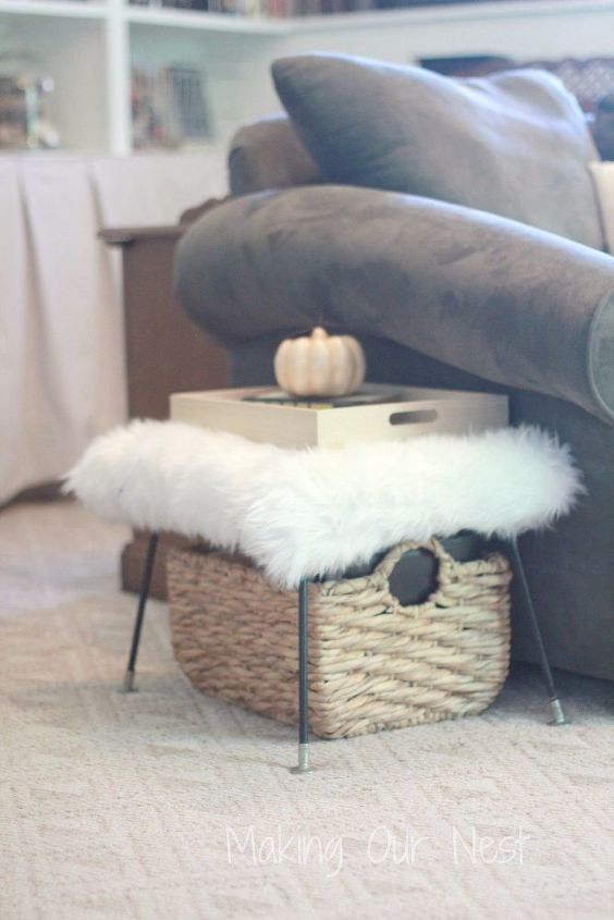 15 home decor projects to instantly transform your living room, Place The Remote On A Fur Stool