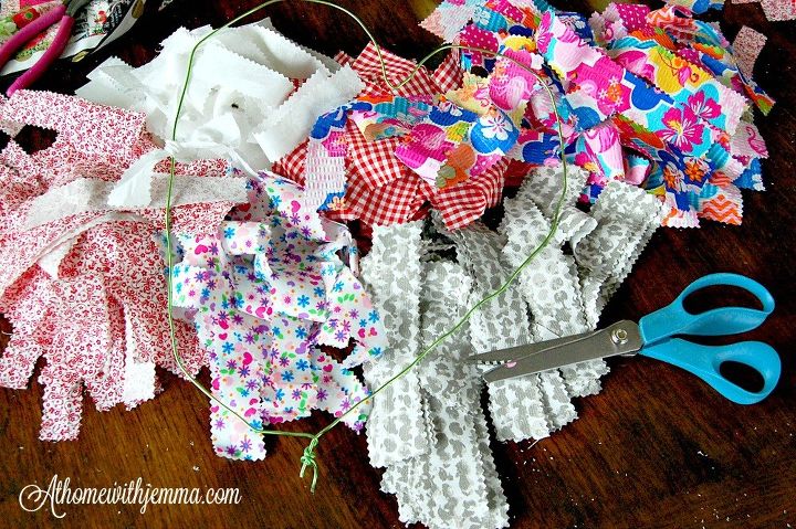 quick and easy rag wreath, Fabric cut into 1x7 sections for Wreath