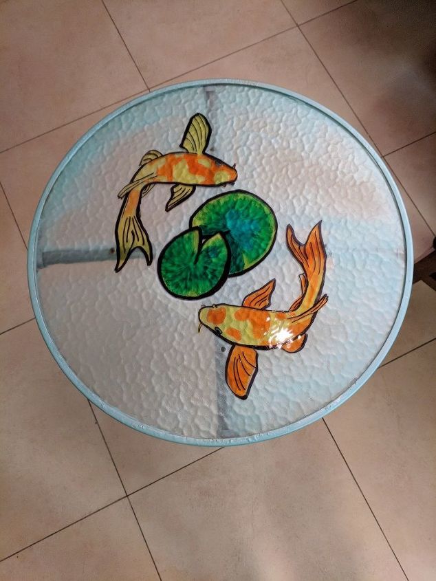 faux stained glass pond in a table
