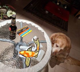 faux stained glass pond in a table