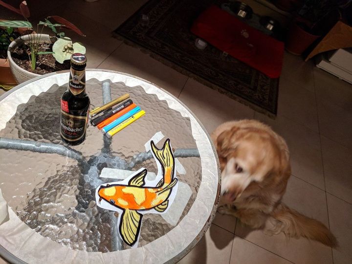 faux stained glass pond in a table