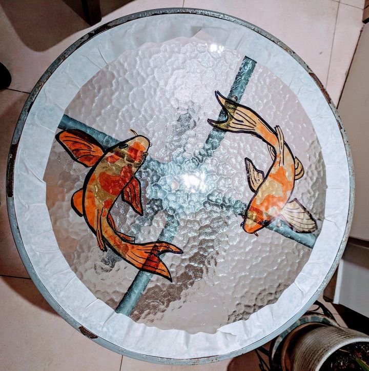 faux stained glass pond in a table