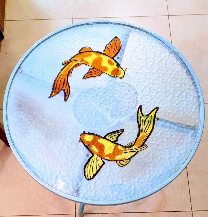 faux stained glass pond in a table