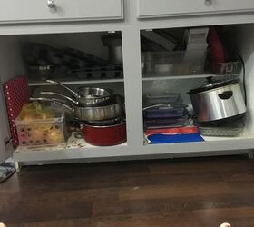 q help how can i organize the pots pans baking dishes etc under the k