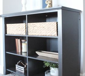a faux wood bookcase makeover with chalk spray paint