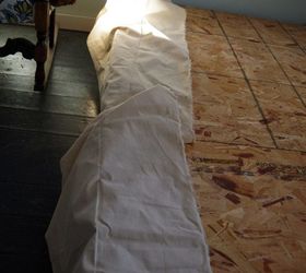 making a no sew bed skirt with canvas drop cloths