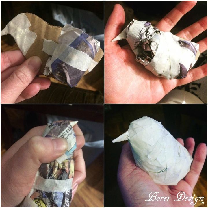 diy upcycled paper mache bird sculpture