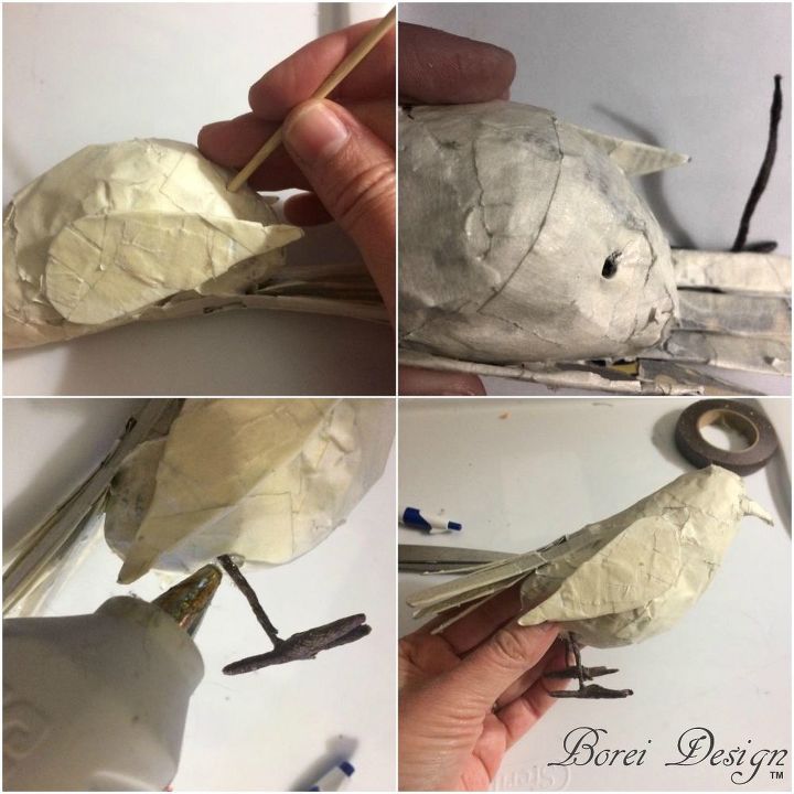 diy upcycled paper mache bird sculpture