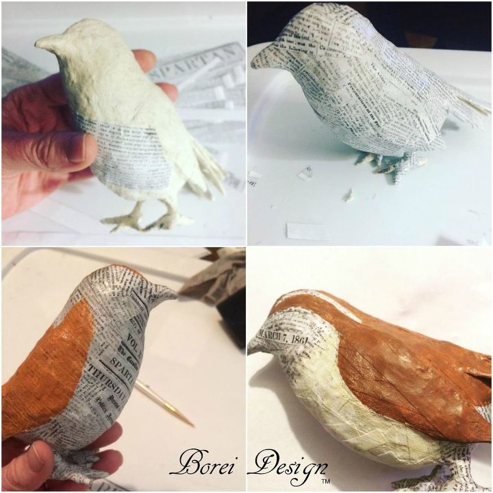 diy upcycled paper mache bird sculpture