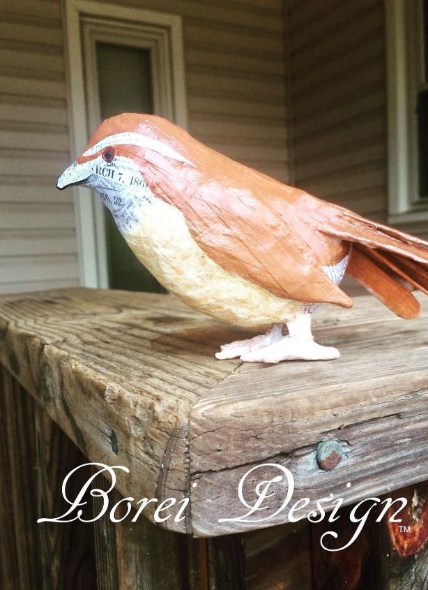 diy upcycled paper mache bird sculpture