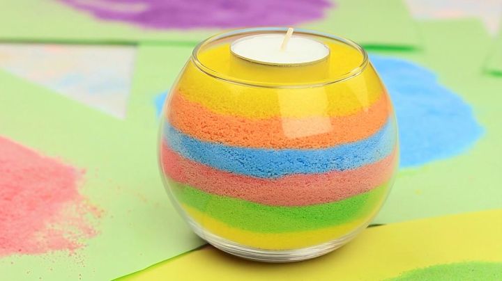 s live life in color with these amazing ideas for your home, Colored Sand Candle Holder