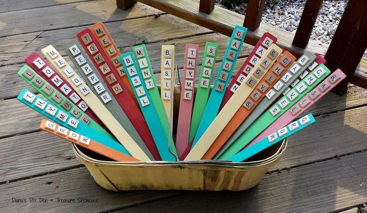 15 amazing things you can do with paint stirrers, Scrabble Tile Plant Markers