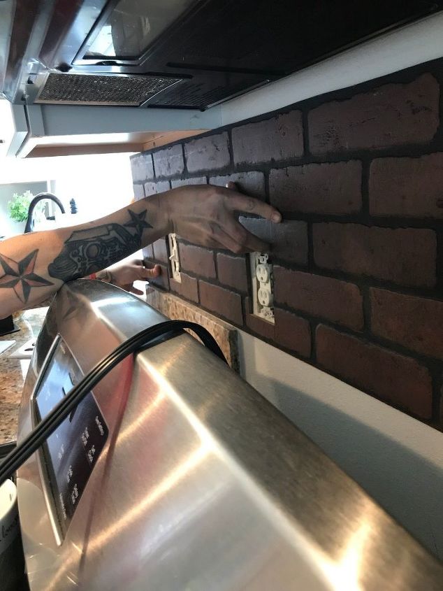 faux brick backsplash