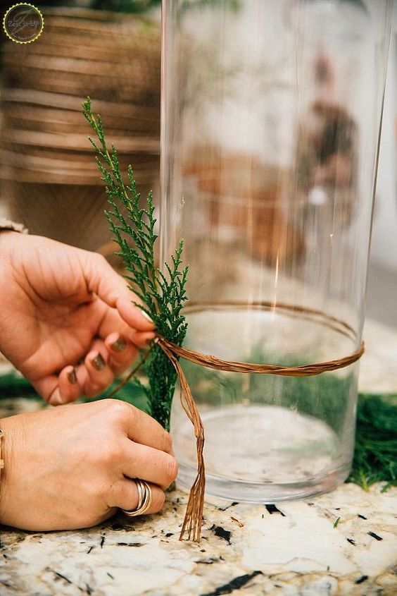 diy evergreen winter candle