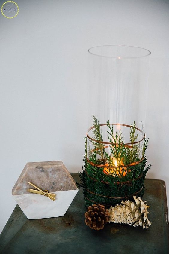 diy evergreen winter candle