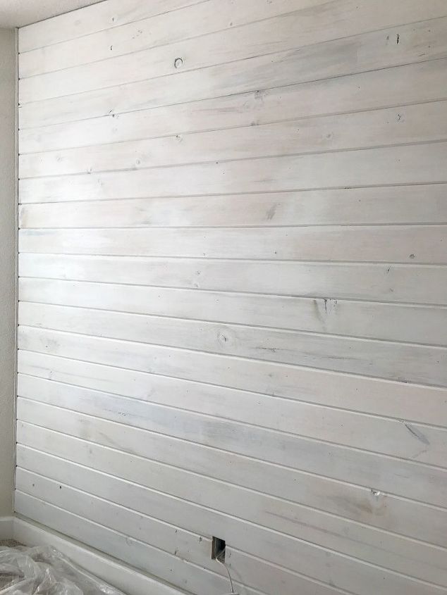 diy whitewash plank wall