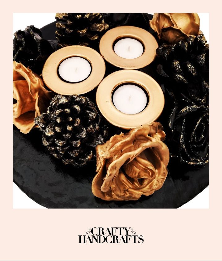 diy home decor candle holder tray plaster roses and pinecones