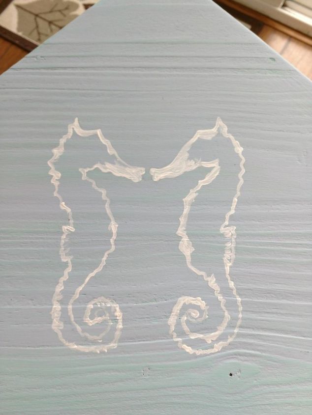 table redo from southwestern to beachy coastal, Image outline with white paint