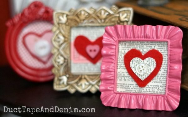 felt valentines in tiny red and pink frames