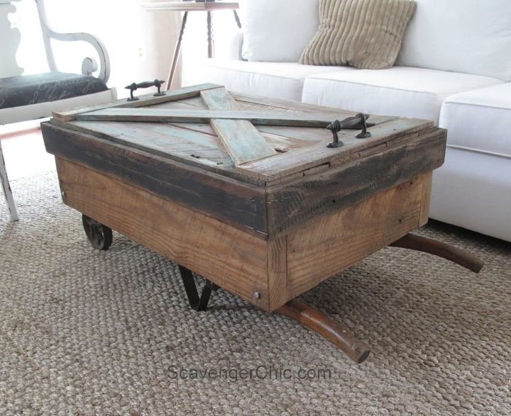these coffee table ideas will inspire you to make your own, Upcycled Hand Cart Coffee Table