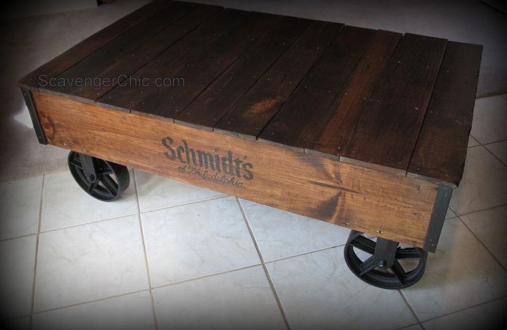 these coffee table ideas will inspire you to make your own, Industrial Cart Pallet Wood Coffee Table