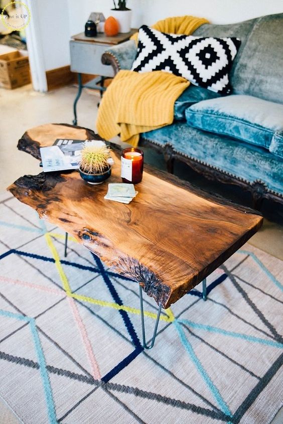 these coffee table ideas will inspire you to make your own, Live Edge Coffee Table With Hairpin Legs
