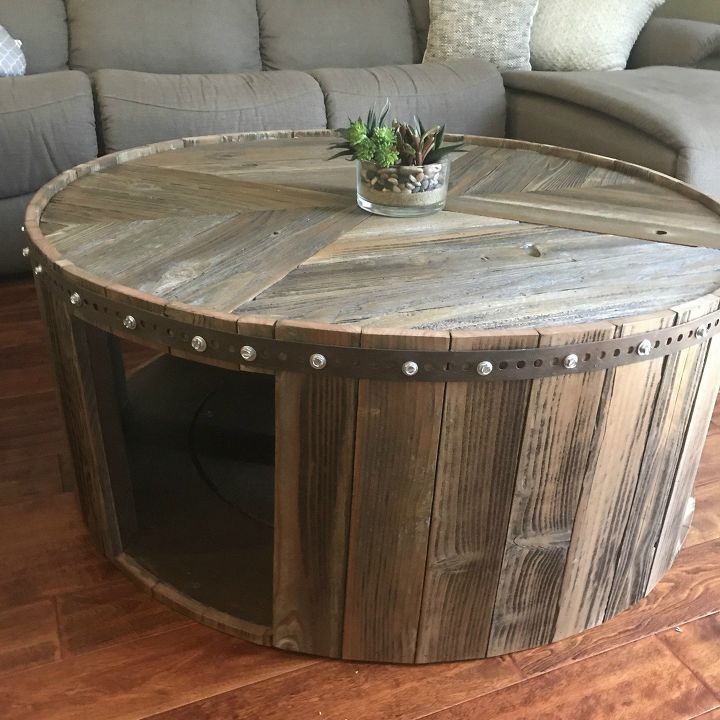 these coffee table ideas will inspire you to make your own, Cable Spool Reclaimed Wood Table