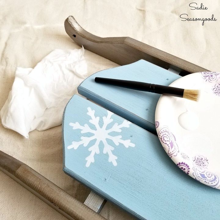 stenciled sled winter decor