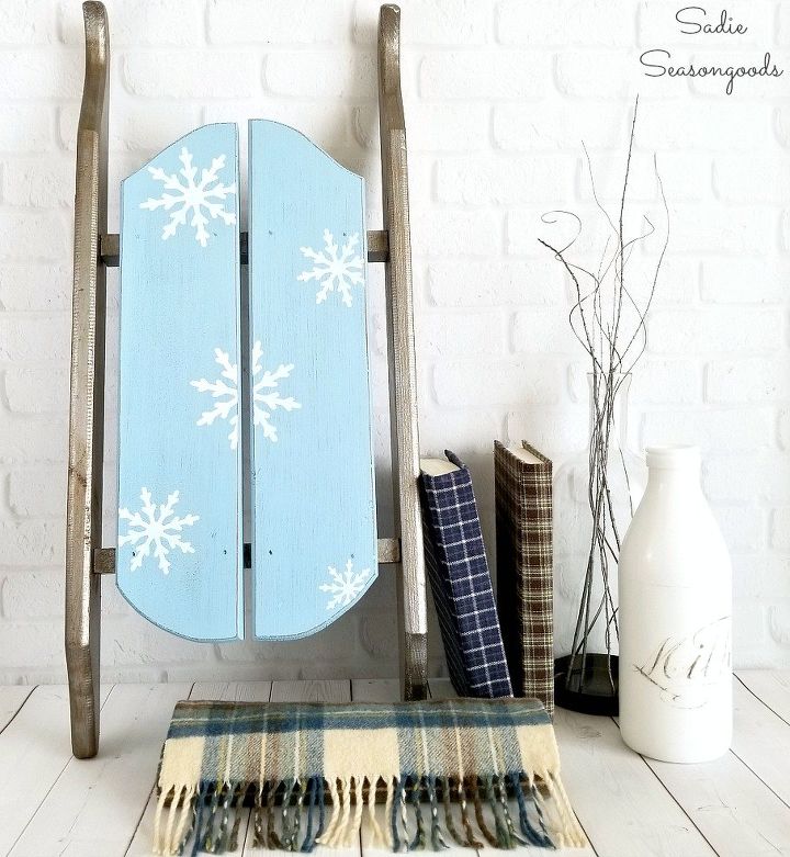 stenciled sled winter decor