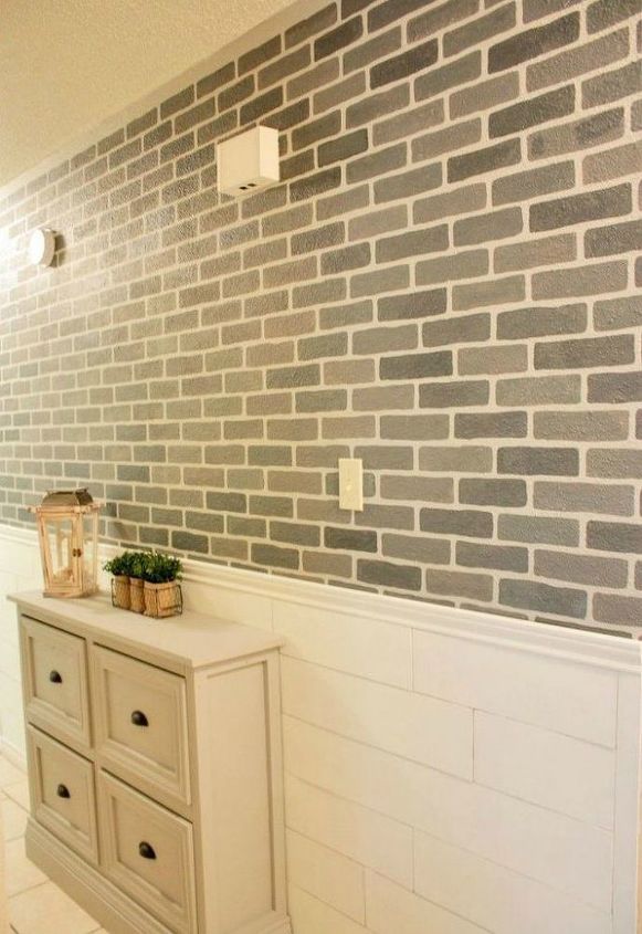12 stunning ways to get that exposed brick look in your home, Use a stencil to get the faux brick right