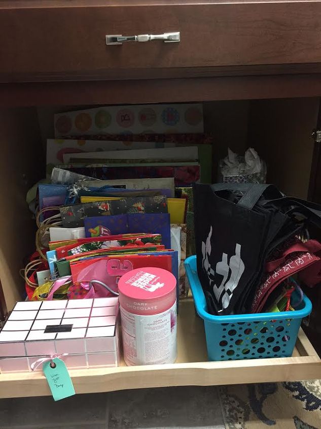 organizing your space to maximize storage, Drawer pull out with all the gift bags