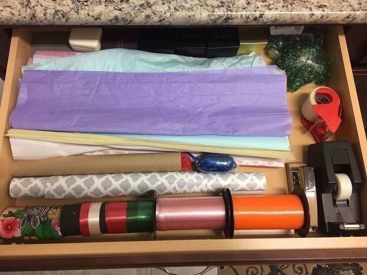 organizing your space to maximize storage, Drawer with ribbon and tissue paper