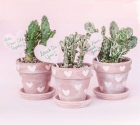 diy heart print terra cotta cactus pots