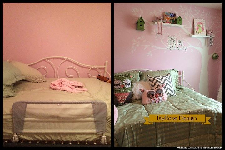 owl inspired theme toddler bedroom, B4 and after owl theme room