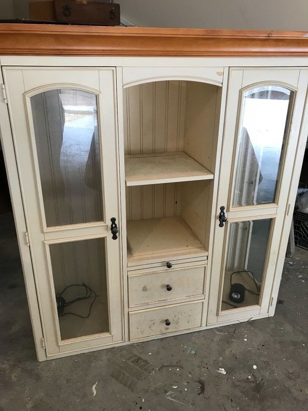 Repurposed Tv Hutch Top Now A Gorgeous Farmhouse Style Cabinet