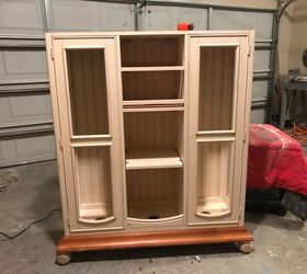 repurposed tv hutch top now a gorgeous farmhouse style cabinet, Turned Upside Down