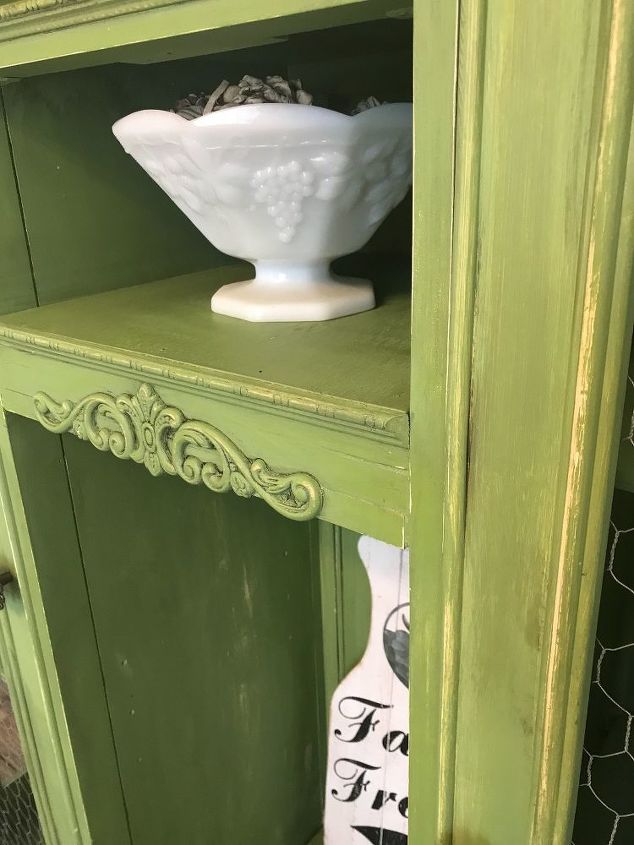 repurposed tv hutch top now a gorgeous farmhouse style cabinet, Wood applique
