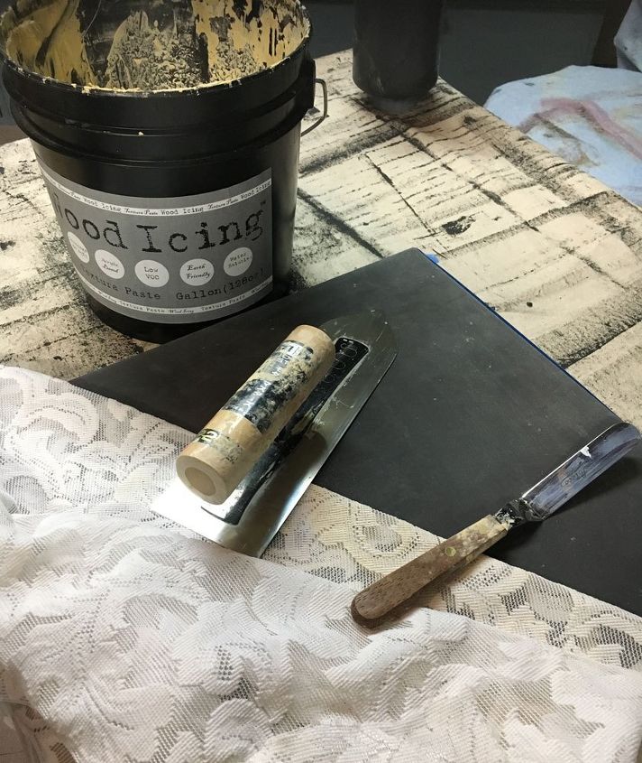 secretary in black lace, We apply Textura over lace with a trowel