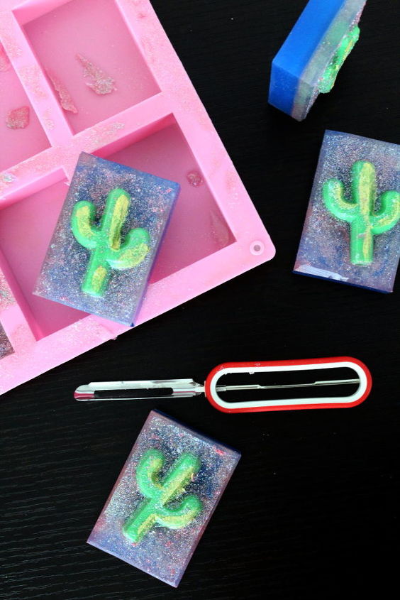 s 22 homemade soaps you can give as gifts all year round, Glitter Cactus Soap