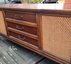 vintage stereo cabinet gets a modern look with faux ceiling tiles, Before
