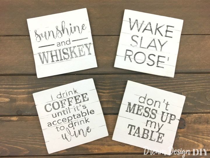farmhouse style planked coasters made from craft sticks